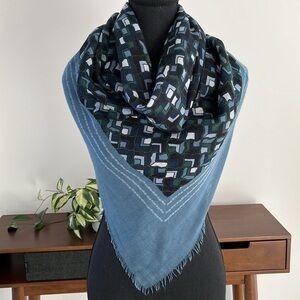 SCARF Wrap Large Flowy Lightweight Sheer Fringe Abstract Chevron Diamond Design